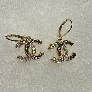 CHANEL Gold Earrings with Iridescent Accents